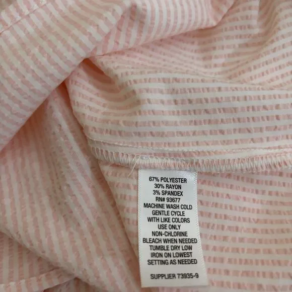 Liz Claiborne Blouse Women's Large Pink Striped Seersucker Long Sleeve Top Sheer - Picture 7 of 8